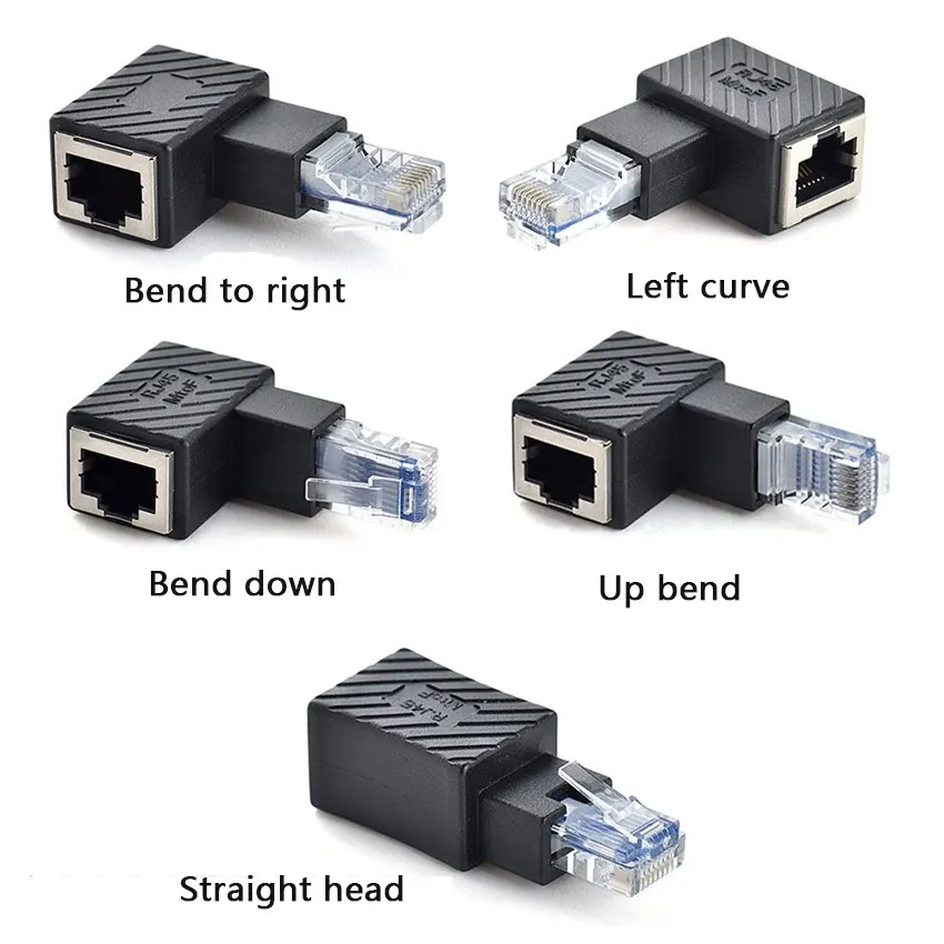 RJ45 Muž a ženský prevodník 90 stupňov predlžovací adaptér pre CAT5 CAT5 CAT6 LAN ETHERNET NETICKÁ KABELOVÝ KABEL CONGEKTOR Predlžovač