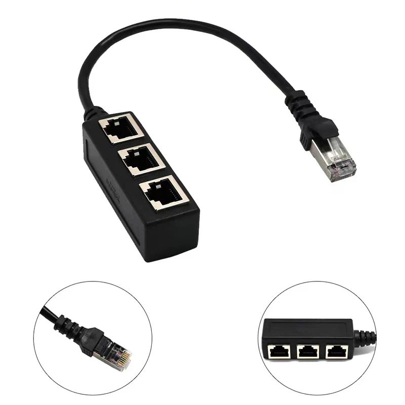 RJ45 Sieťový adaptér siete Ethernet Cable Cable Cable, Splitter Ethernet 1 až 3 Kábel Vhodný adaptér konektora Super LAN Ethernet Cat 6