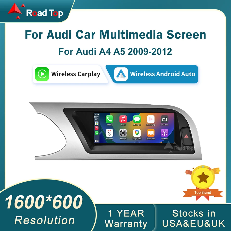 Roadtop 8,8 palca Wireless CarPlay Multimedia Screen Android Auto pre Audi A4 A5 2009-2012 Funkcia Airplay Miracast