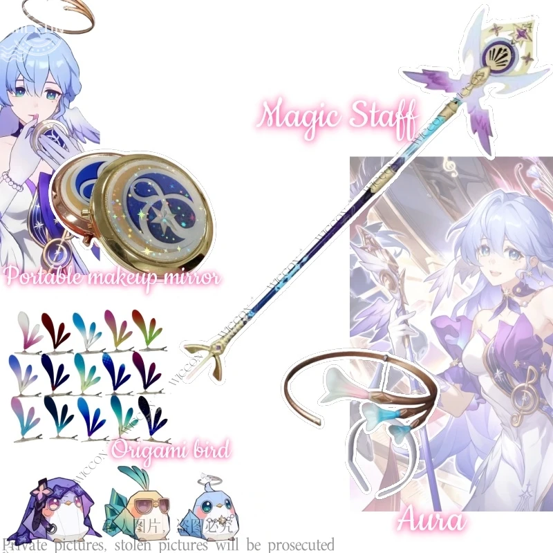 Robin Anime Game Honkai: Star Rail Cosplay príslušenstvo Kúzelný personál prenosné make -up zrkadlo Aura Hair Clip Origami Bird Penacony