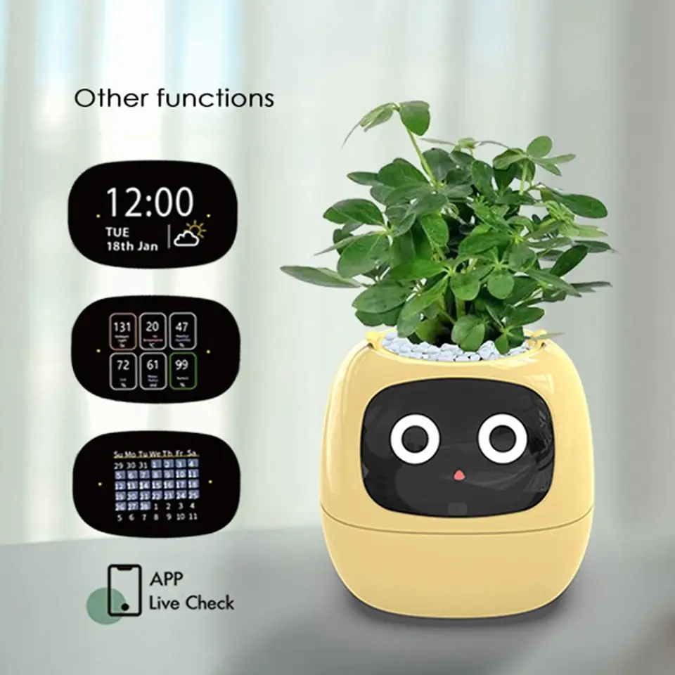 Robotické usmernenie inteligentné rastlinné interakcie Rich Express Plant Robot Vázy kreatívne elektronické domáce zvieratá inteligentné kvetinové hrniec