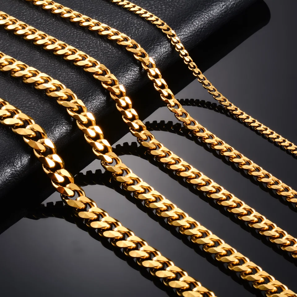 Robustný kubánsky reťazec z nehrdzavejúcej ocele pre mužov Ženy Punk rock Boy Classic Gold Color Plated Choker Neck
