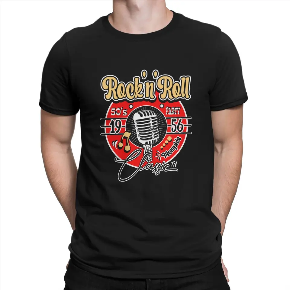 Rockabilly vintage 50s Sock Hop and Roll Doo Wop Mikrofón Trhirt Grafické muži vrcholy Vintage Grunge Summer Streetwear