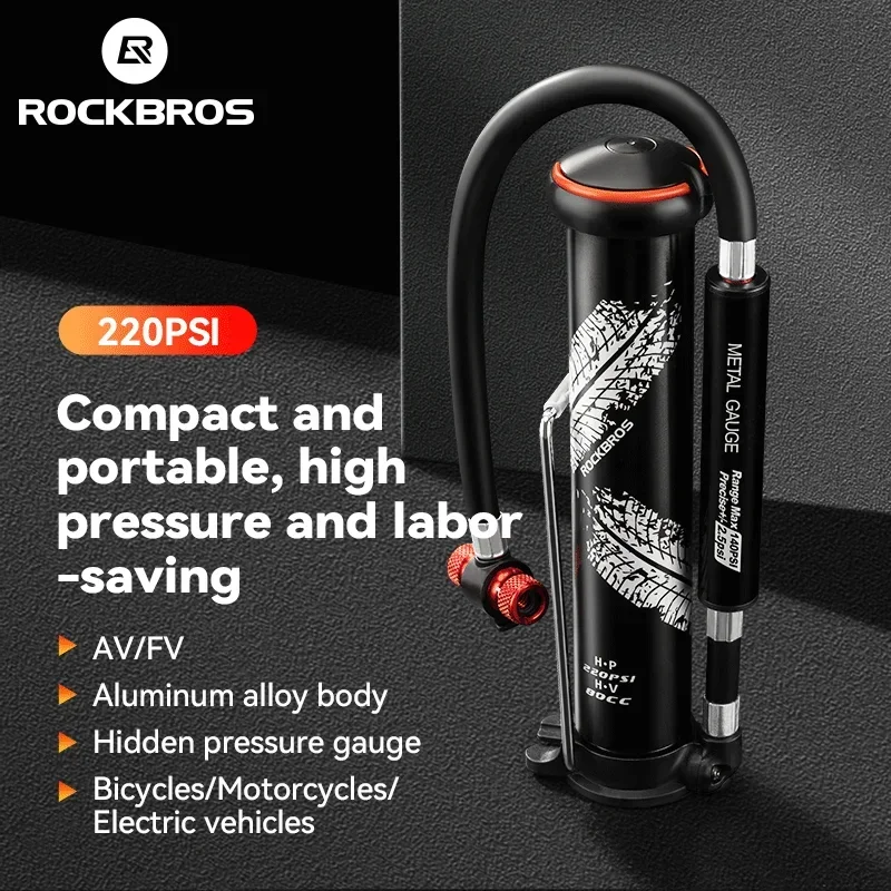 Rockbros 220psi Bicycle Pump Prenosné vzduchové čerpadlo Schrader Presta AV/FV Gauge Pneumatika nafúknutia MTB Cycling Road Road Actle