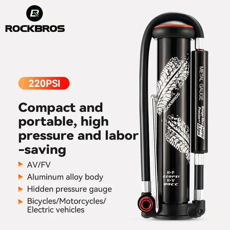 Rockbros Bicycle Pump 220psi Mini ručné vzduchové pneumatika Pneumatika Schrader Presta prenosná AV/FV MTB Road Road Road Accessories