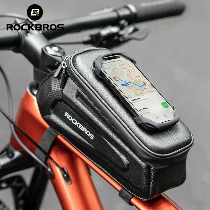 Rockbros Bike Bag predné riadidlá vrecko Tvrdé plášť 360 ° držiak na mobilný telefón s dotykovou obrazovkou nepremokavá predná rámová cyklistická taška