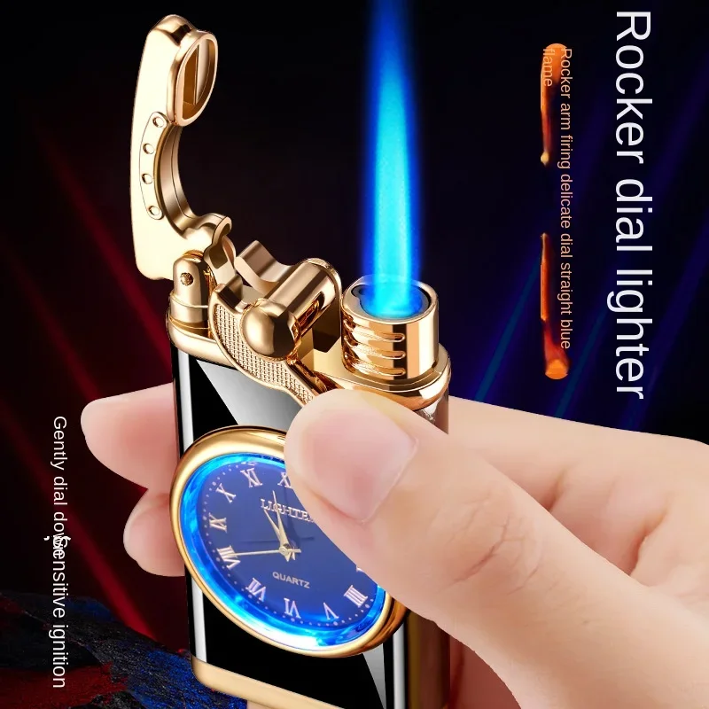 Rocker Arm Watch Metal nezvyčajné plynové zapaľovače Jet Butane Torch Zapaľovač vetru Cigaret Cigar Cigar Gadgets pre mužov Wlth Box