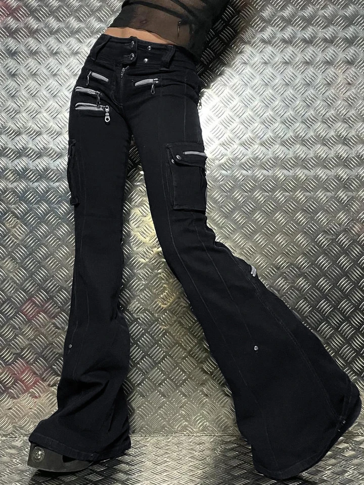 Rockmore gotické zipsové džínsy pre ženy pre ženy s nízkym pásom nákladné nohavice punk hip hop džínsové džínsové džínsové nohavice Goth Mall Grunge