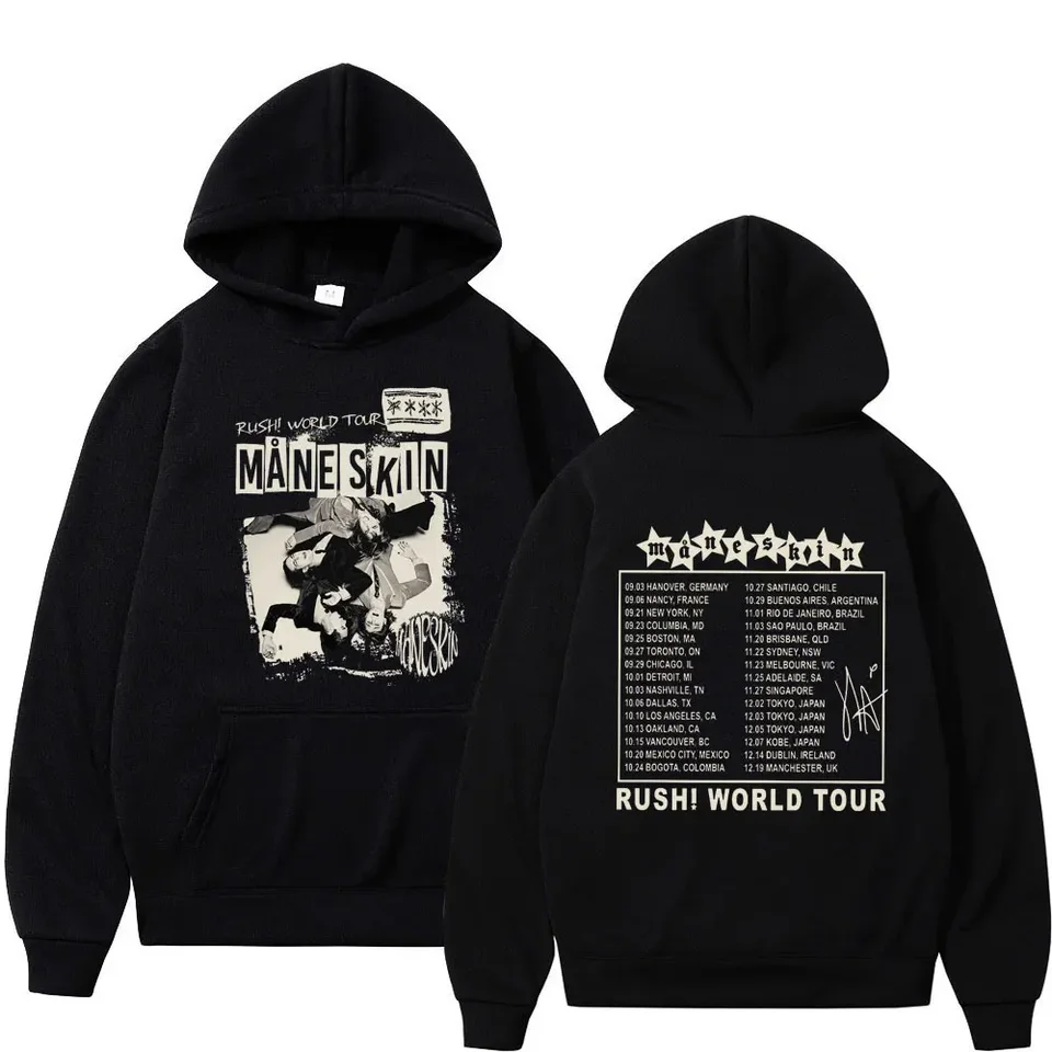 Rocková kapela Maneskin Rush World Tour 2023 Hoodie Men's Women Hip Hop Vintage Pullover Strover mikina nadmerne voľný fleece streetwear