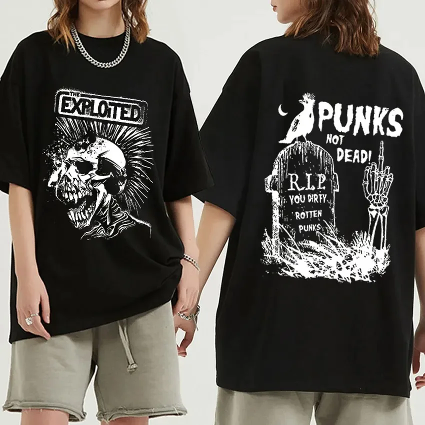 Rocková skupina Vykorisťovaná retro grafická tričko s tričkami Not Dead Streetwear Tričko Pánske ženy hip hop 100% bavlnené odpalisko