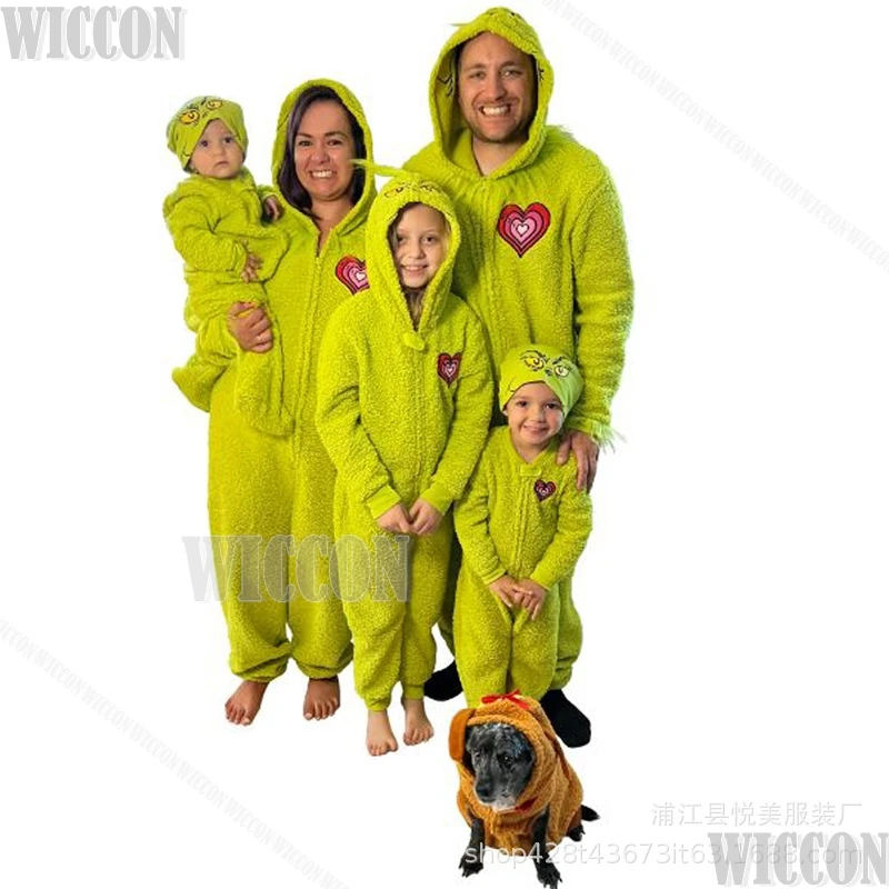 Rodinné vianočné PJ Cosplay kostým kostýmovia kombinézy Zelené vlasy Monster Family Vianoce pyžamy zelene oblečenie zimné oblečenie prispôsobené