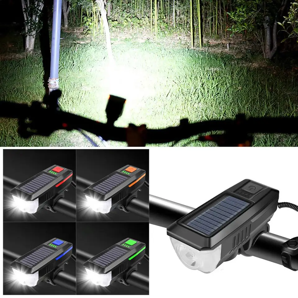Roh na bicykli Roh roh 2-v-1 Solárne bicykle s svetlom s výkonom lampy nabíjateľnú bicykel Roh na bicykli 120 dB predný MTB J8O8