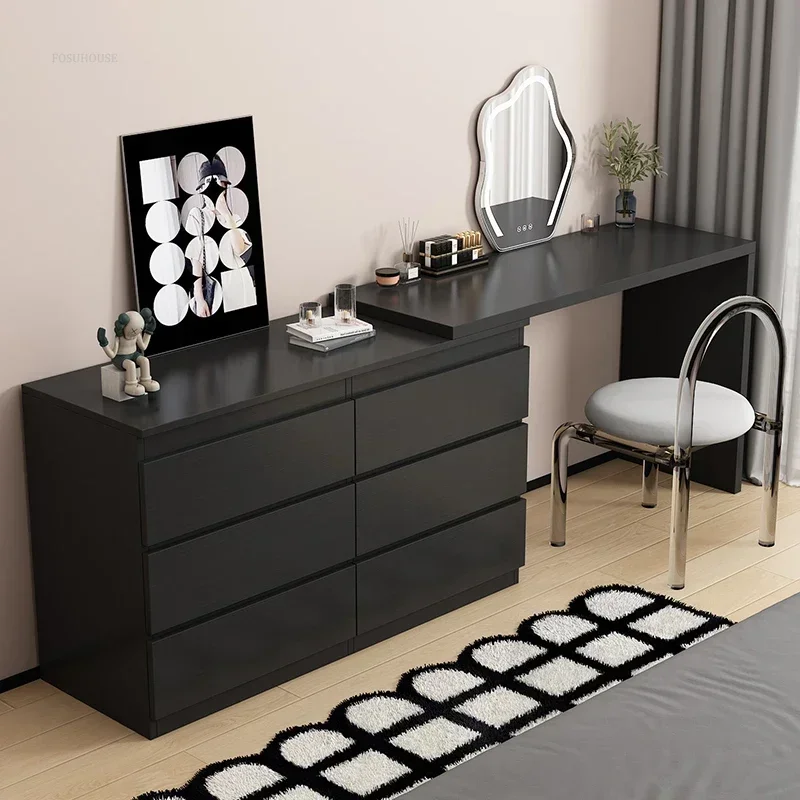 Rohový moderný toaletný stolík pre hotel Solid Wood Integrované make -up skladovacie komody Svetlo luxusné jednoduché komody pre dom