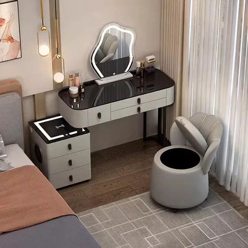 Rohový toaletný stolík márnosť stolička Moderný stôl Mobile komoda organizátor svetiel zásuvky make -up coiffeuse de chambre nábytok
