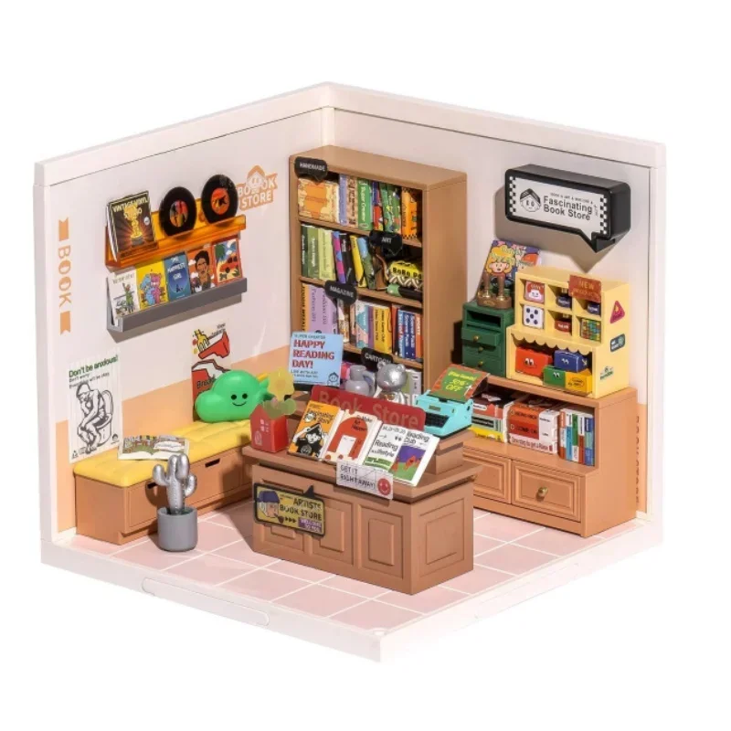 RoLife 3D plastová puzzle Mini Doll House Fascinujúci kníhkupectvo DIY Miniature House Kit