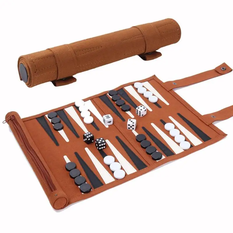 Roll Up Backgammon Sets prenosné cestovné doskové hry súpravy pre dospelých a deti skladacie kožené šachová doska
