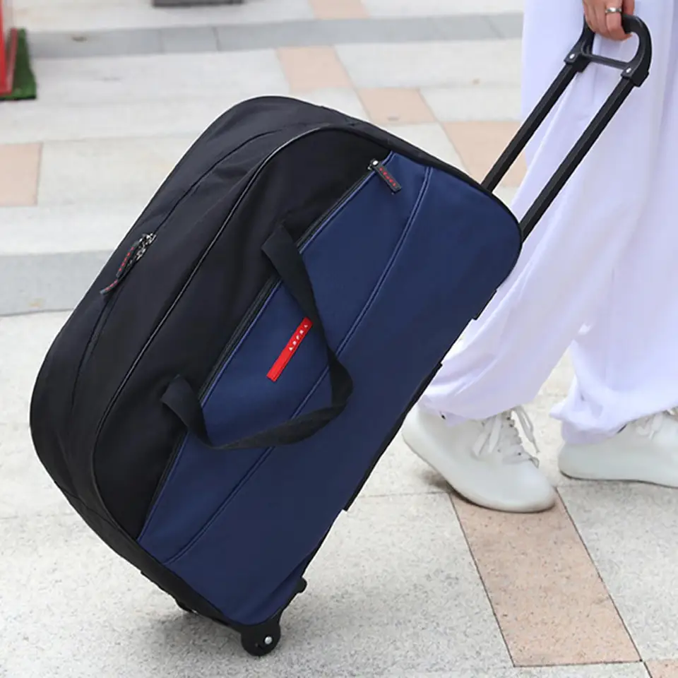 Rolling Duffel Bag s kolesami kolesovými vreckovými taškou na cestovanie na športovej pláži, Trolley Bag Telescoping Ruck Ruck Prenosná cestovanie