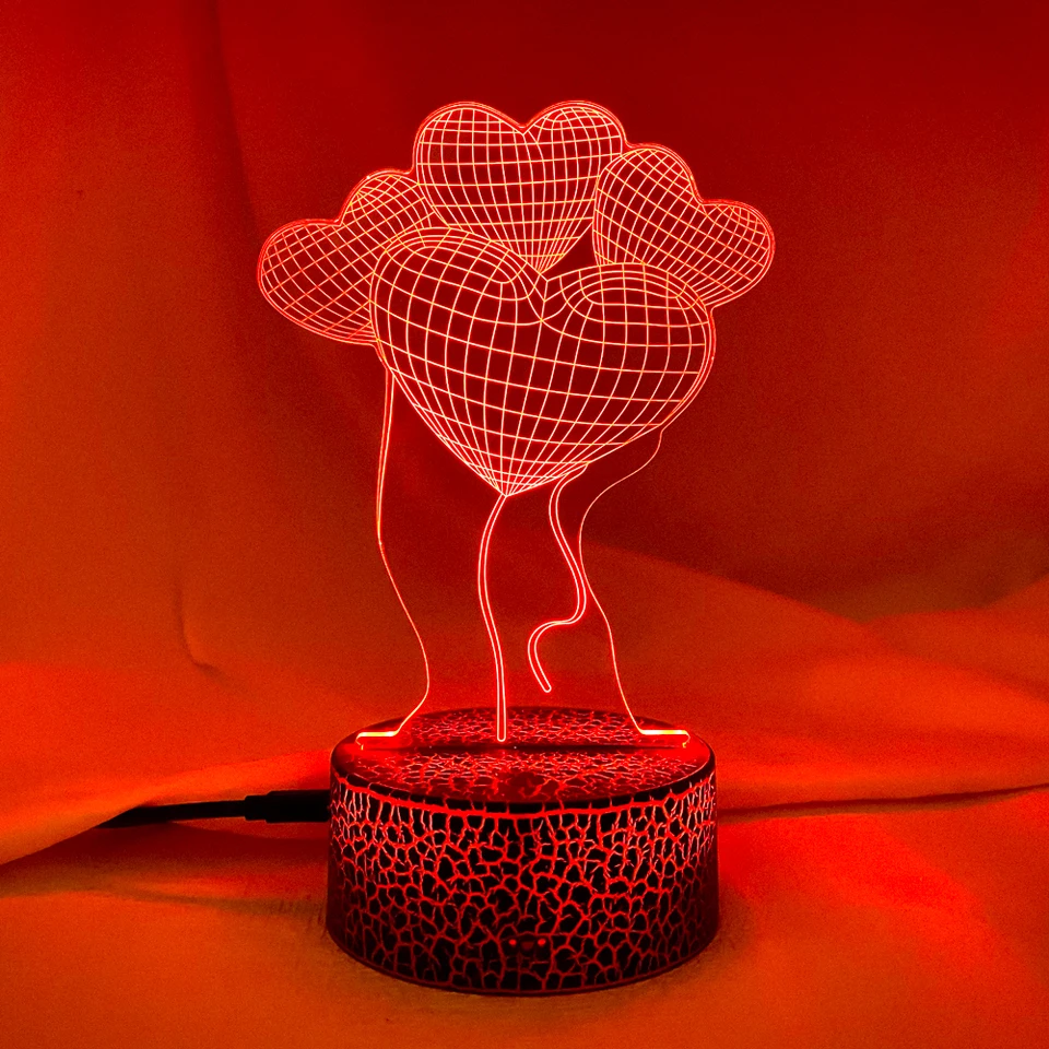 Romantická 3D nočná lampa Hologram s srdcom Akrylové laserové rytie Nočné svetlo pre dospelých