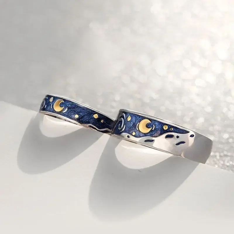 Romantická osobnosť pár prsteň Van Gogh Starry Night Sky Ring Creative nastaviteľné otvorenie milenca prstene Men Darčekové šperky