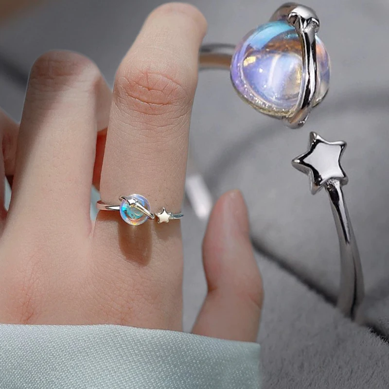 Romantický pár Astronaut Planet Rings for Women Sliver Men Open Rings Set Luxury Osobnosť Lover Lover Lover Darčeky šperkov