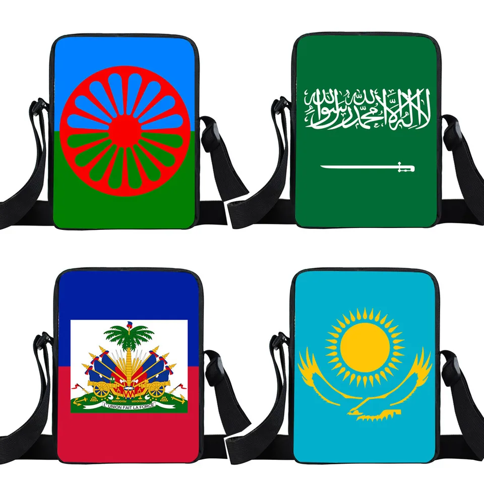 Romany Cigánske ramenné taška Haitian / Kazachstan / Arabská alžírska / Saudská Arábia Vlajka Ženy Kabelka Česká Gipsy Girl Cross Bags