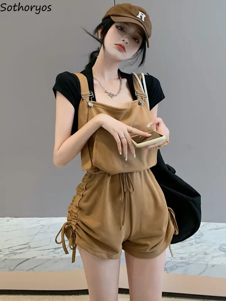 Rompers Ženy Denne Loose Popular Solid Replace Design Summer Summer All-Match Korean Kórejský štýl Retro High Waist Ins Casual Cargo