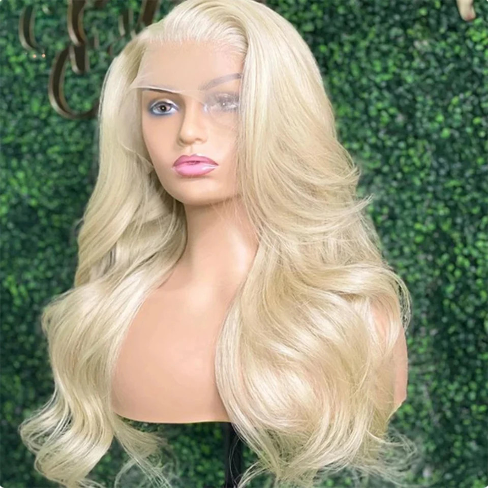 Rongduoyi blondínka prírodná vlna Syntetická parochňa Dlhá vlnitá prírodná vlasová línia 613 Blonde vlasové čipky predné parochne Cosplay denné ženy používajú