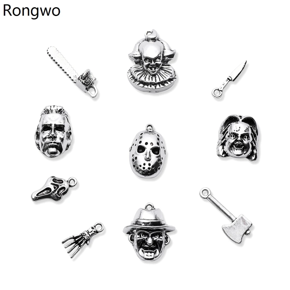 Rongwo 10ks hororový film kúzlo pre šperky výrobu strieborného prívesku Jason pre darček pre domácich majstrov halloween šperky
