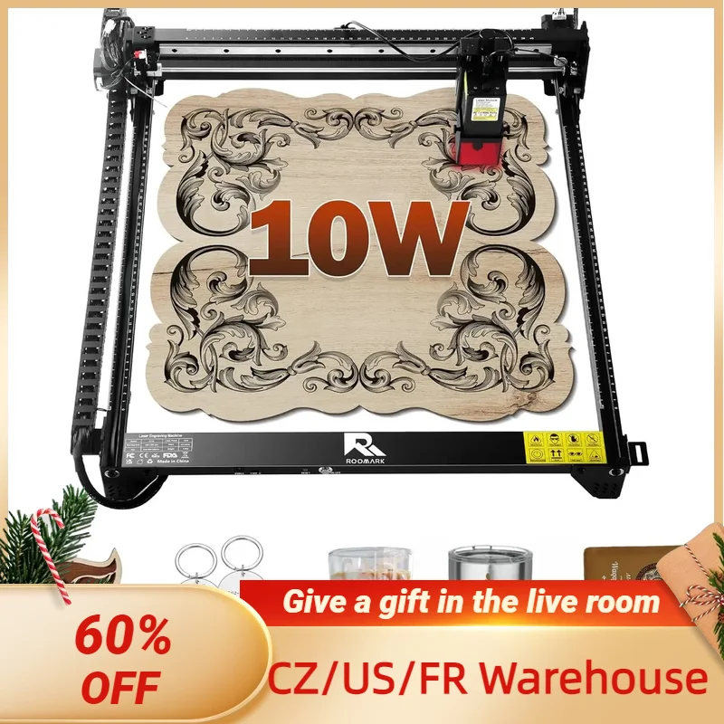 Roomark Laser Graver Graver 10 W Výstupný výkon Vysoký presný laserový rezací stroj na drevo spracovateľa Granenie 40x40cm Pracovná veľkosť