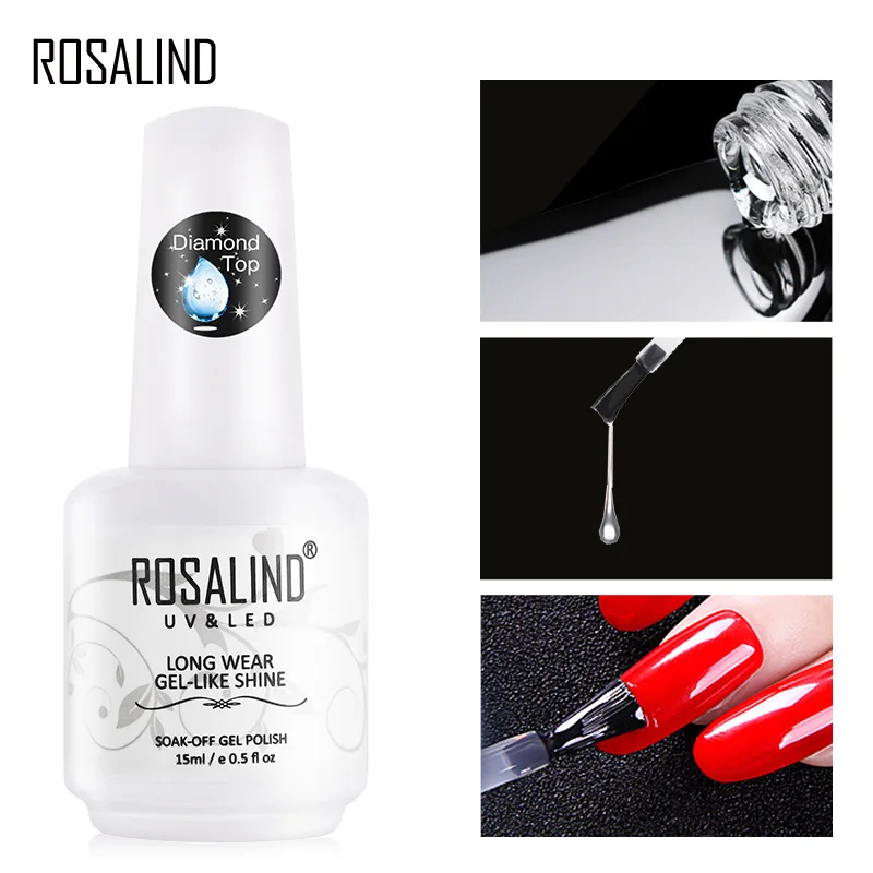 Rosalind Top Coat Gel lak na nechty Diamond Diamond Priehľadné namočenie UV primer gélu Vernis 15 ml Dlhodobý gél lak lak art manikúru