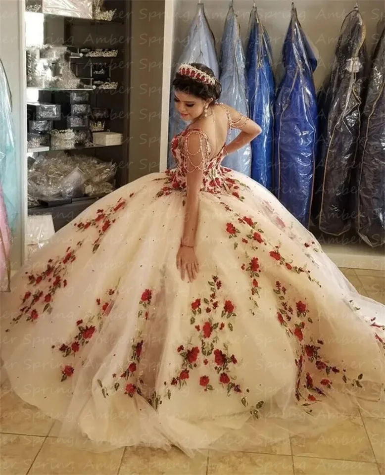 Rose Floral Quinceanera Šaty prispôsobené sladké vesty de 15 quinceañera princezná 16 narodeninové oslavy rúž Vestido de noche