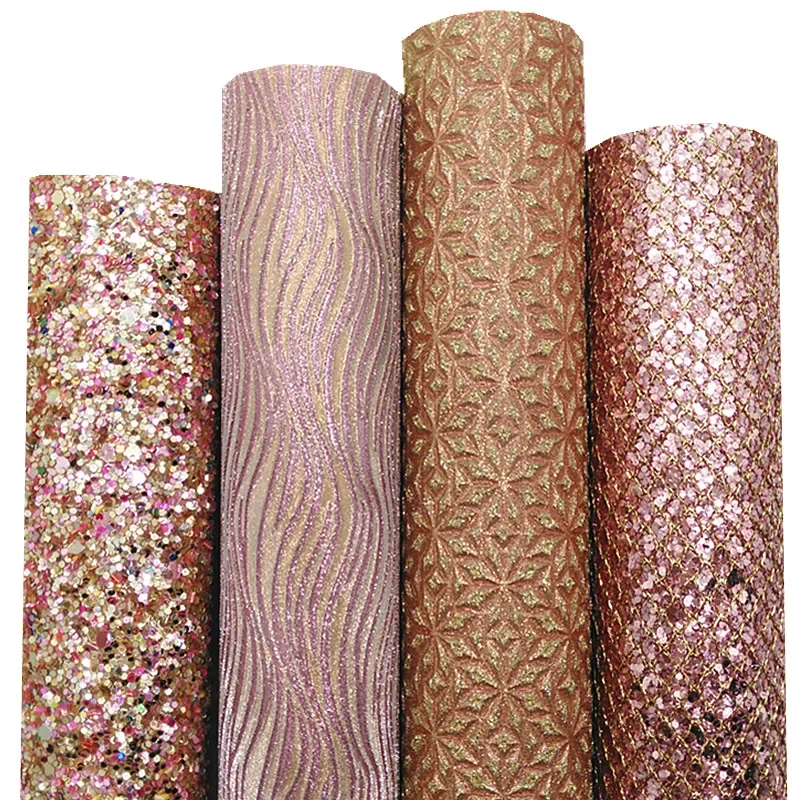 Rose Gold Glitter Lisets Wave Snow vločky Textúrované blingové trblietky kožené pletenie trblietky vinyl vinyl pre luk DIY 21x29cm Q1610