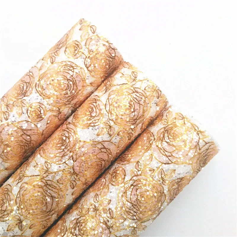 Rose Gold Roses Potlačené dúhové dúhové trblietky vinylové tkanina Felt podporovanie