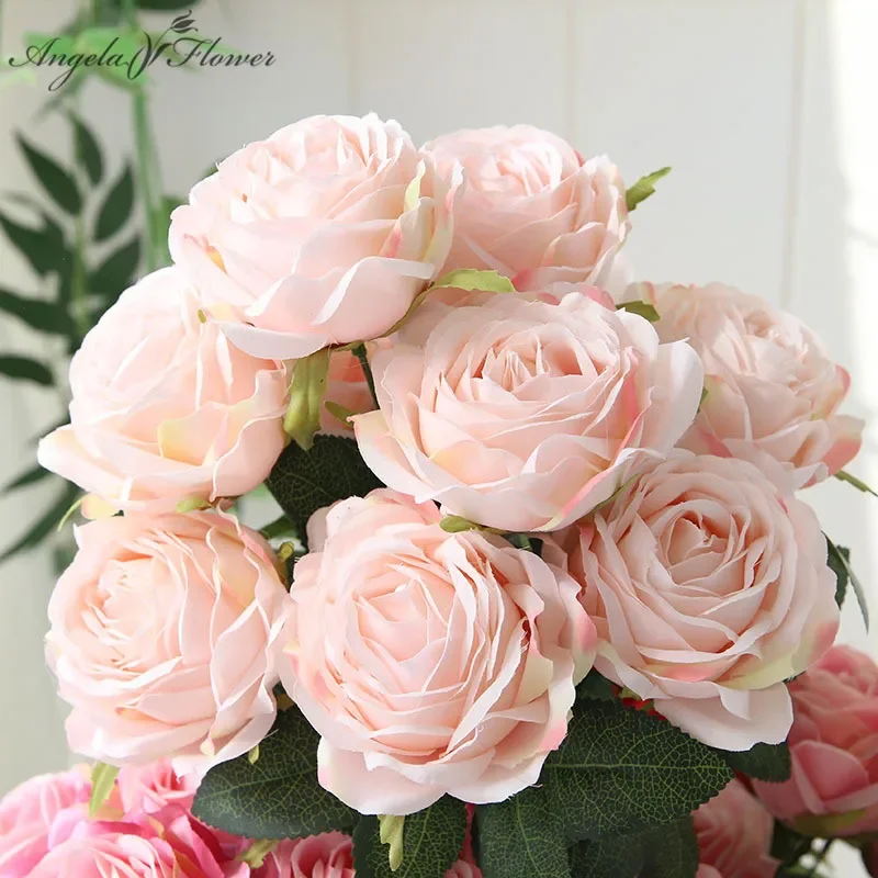Rose hodvábne kvety, svadobná kytica, domáca dekorácia, váza, usporiadanie večierkov, záhrada, hotelové rastliny, darček na Valentína, 10 hláv