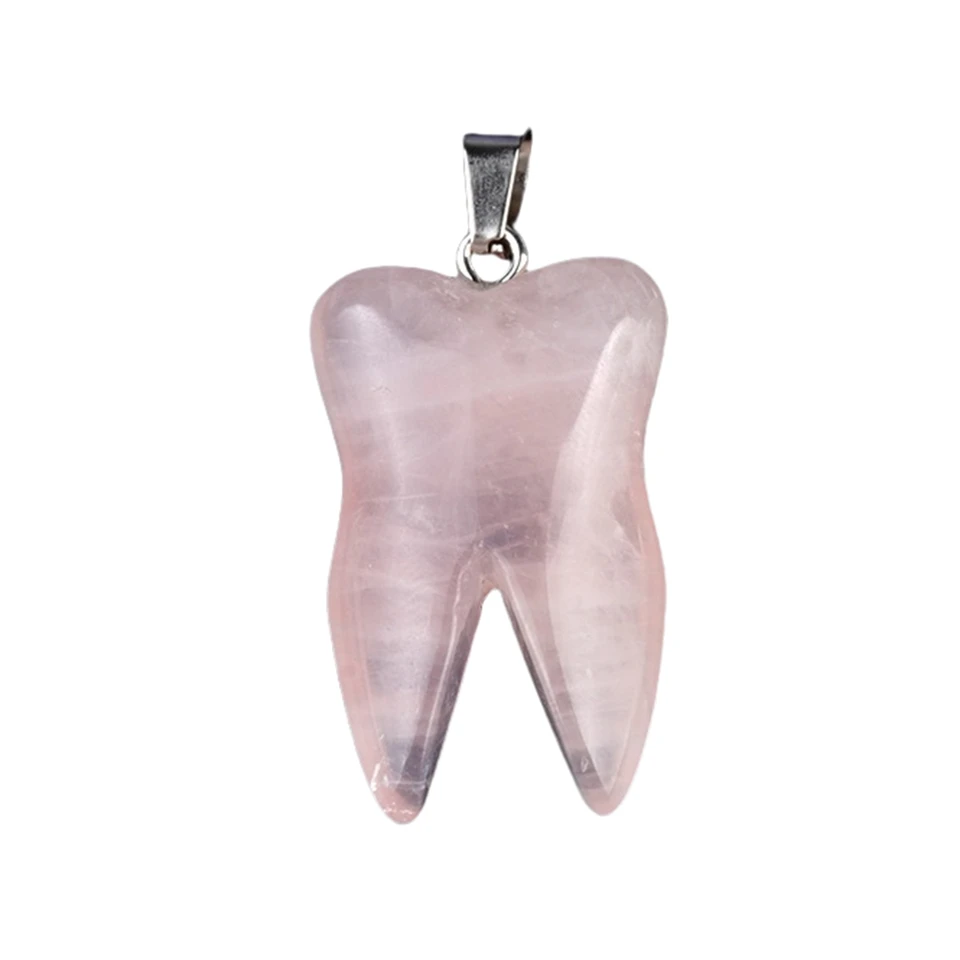 Rose Quartz Zubné náhrdelník pre ženy muži ručne vyrábané túžobné zuby