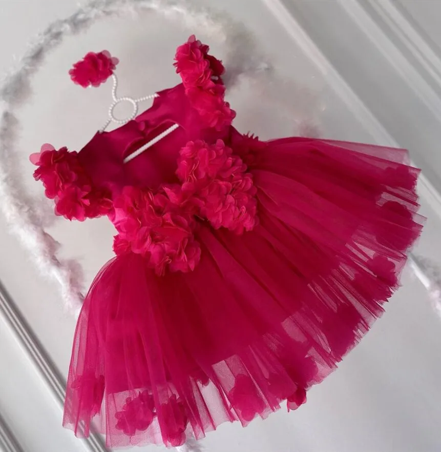 Rose Red Fluffy Dievčatko Party šaty Lolita prvé narodeniny šaty tutu šaty detské oblečenie s veľkým lukom