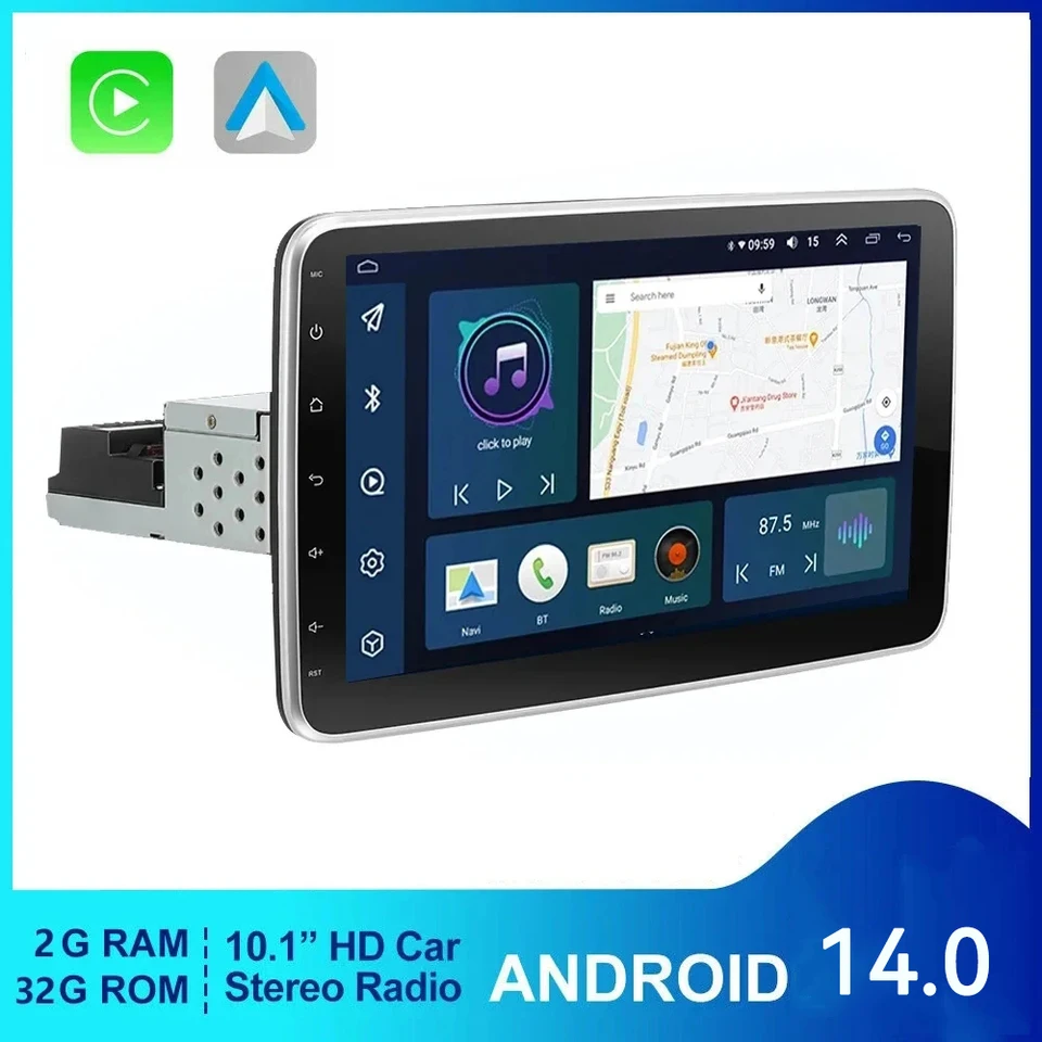 Rotabovateľná 10,1 palca Android 14 Multimediálny video hráč 1Din Auto Radio CarPlay GPS pre Nissan Hyundai Kia Toyota Honda VW