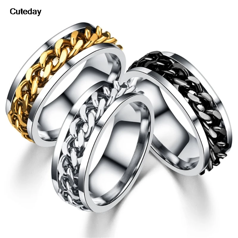 Rotačný reťazový prsteň na otáčanie úzkosti módy z nehrdzavejúcej ocele Ring Ring Spinner Band Bottle Fľašu Príspevok