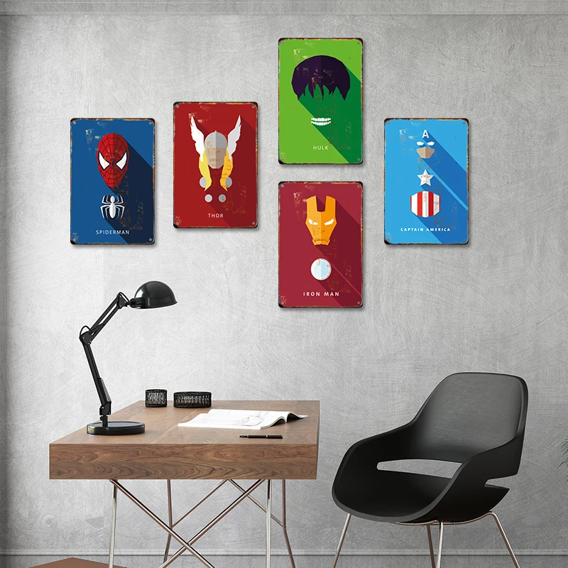 Rotra Marvel Inor Man Spiderman Plaque Tin Kov kovová značka Vintage maľba kapitán Amerika Plagáty Domáca dekorácia estetický darček