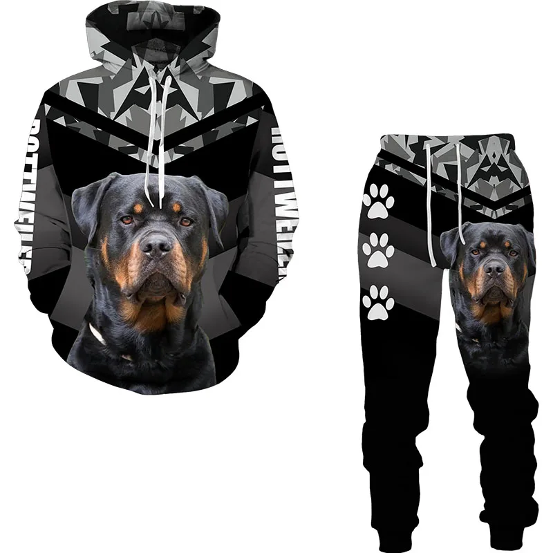 Rottweiler Dog 3D tlačené kapucňové tepláky Muž Zimné zimné príležitostné výkyvy Men tracksuit Set Fashion Pánske oblečenie