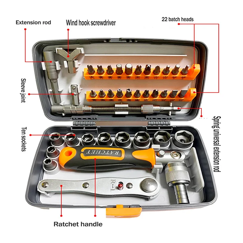 Rotujúci skrutkovač 38 v 1 viacúčelové úspory práce Rathet Screwdriver Set Hardware Hardware Combinal Screwdriver