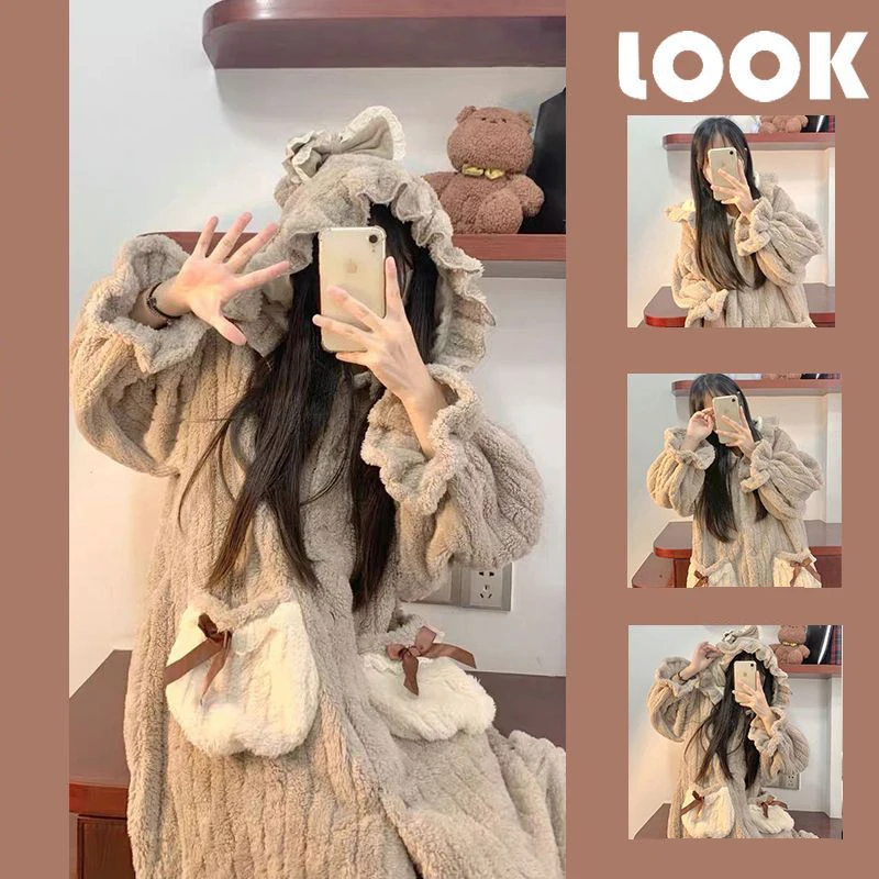 Roufový plášť pre ženy Sleewear NightDress Winter Night Nenarí