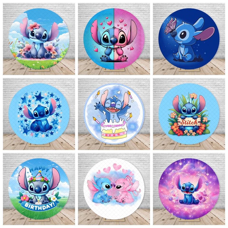 Round Disney Stitch a Angel Pozadie deti narodeninová oslava pre bábätká Kruh kruhu Kruhový výzdoba