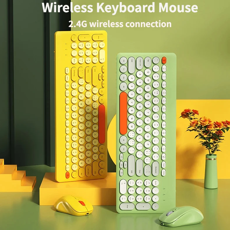 Round KeyCap Gaming Keyboard a Mouse Magic Ticho 2.4G Wireless Keyboard Mouse Nabíjateľná súprava pre počítačový notebook s počítačom PC