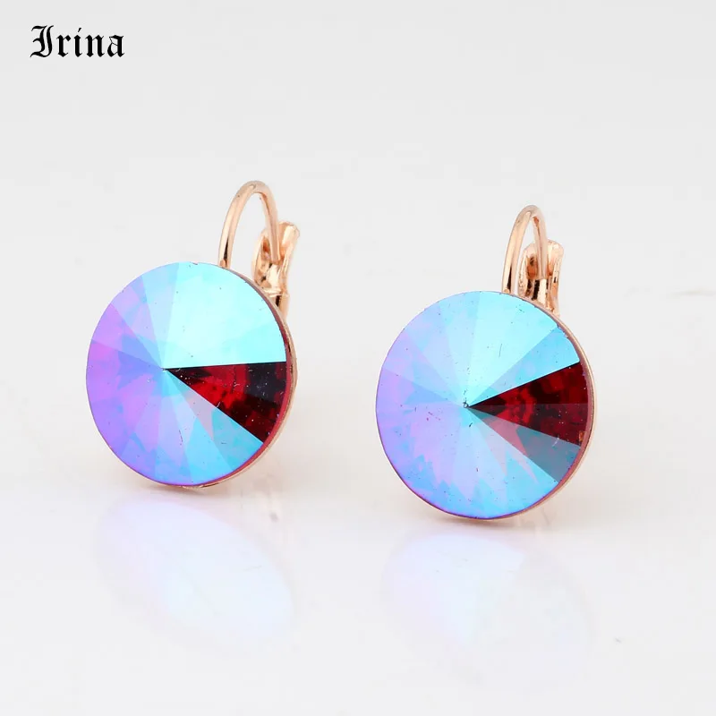 Round Simple Design Hot Predaj 14 mm 7 farebných kryštálov kamenné náušnice s francúzskymi náušnicami pre ženy elegantné večierky svadba