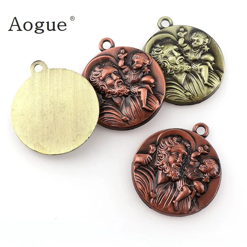 Round Svätý Christopher a St. Christopher Medails Charms Pendants for Key Chain RelightLace Accessories