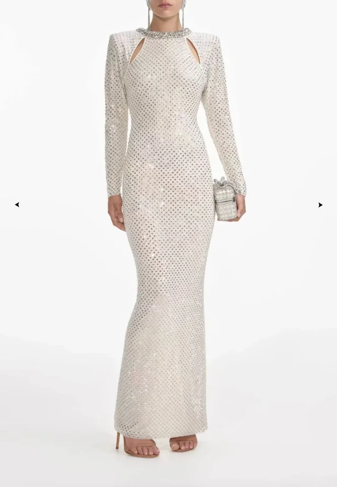 Rousky pre ženy 2024 Nový jesenný horúci Diamond Slim Fashion Luxury Dlhé šaty na večierok