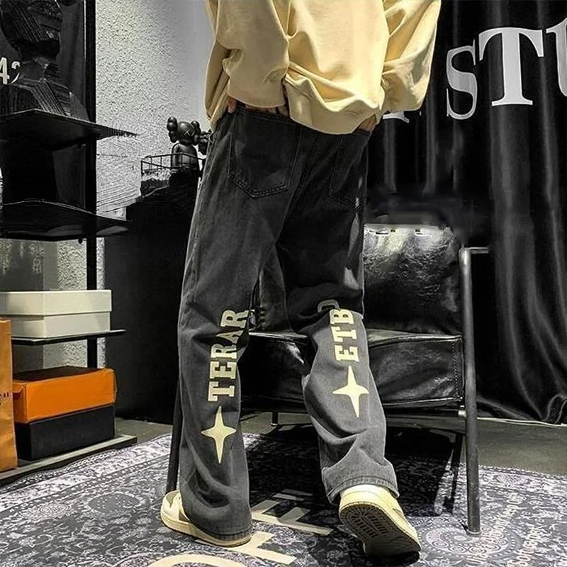 Rovné džínsy pre mužov Grafické pánske kovbojské nohavice grunge y2k s tlačenými nohavicami Veľkoobchod 2024 Trend Original Classic