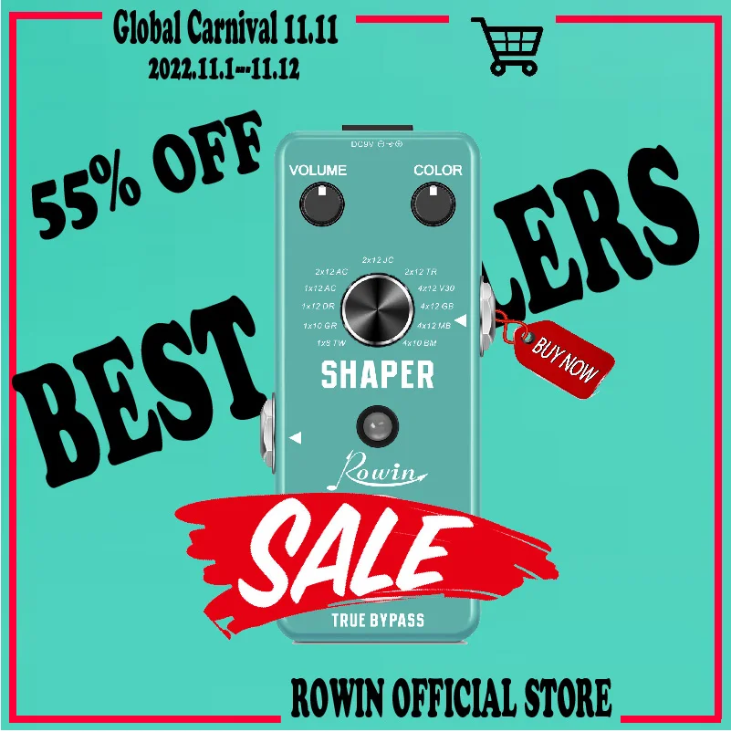 Rowin LEF-3802 Guitar Shape Pedál Vysoko kvalitný digitálny kabína simulovaný efekt Pedály 11 kabíny režimy