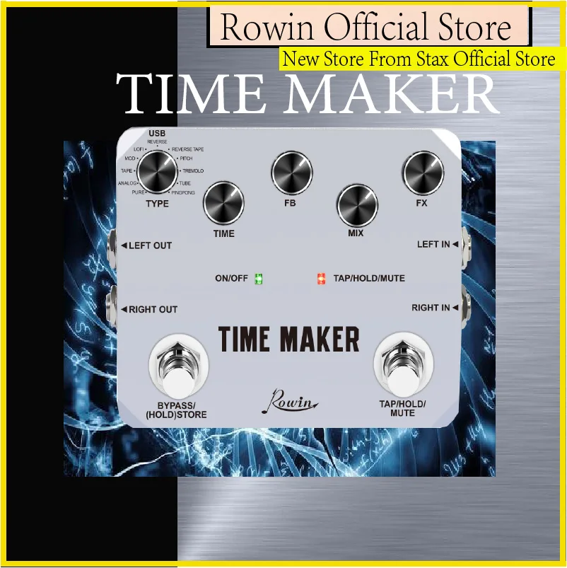 Rowin Ltd-02 Guitar Time Maker Pedál Ultra oneskorenie Pedále pre elektrické gitary 11 typov Oneskorenie Trušný obtok Plné kovové puzdro